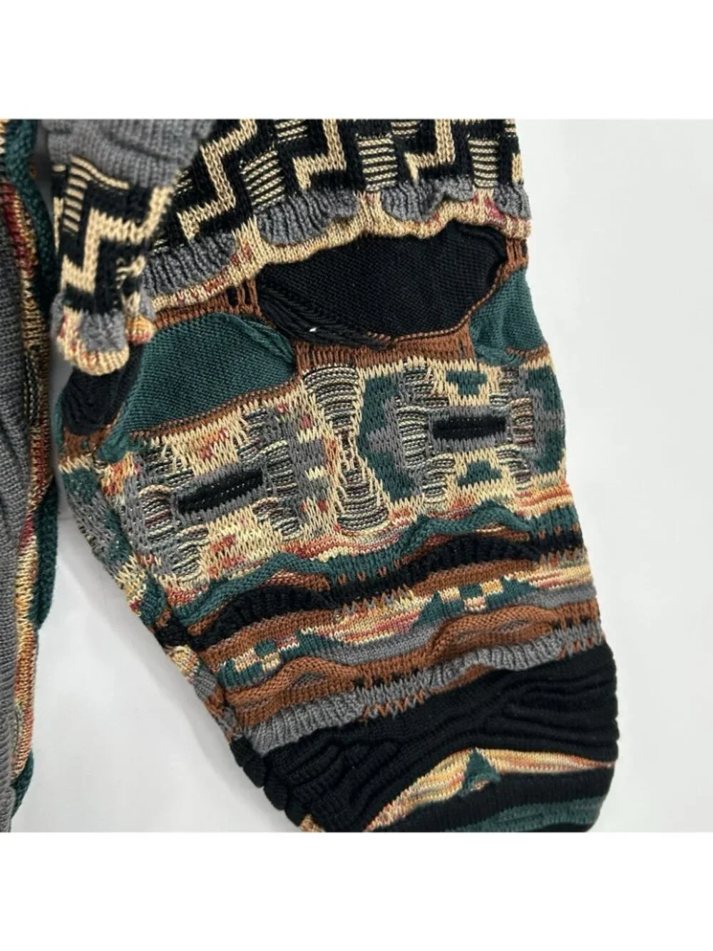 Vintage 90s Tundra 3D Knit Sweater Mens XL Multicolor Textured Vertical Stripe